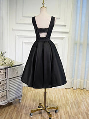 Strapless Prom Dress, Lovely Simple Black Satin Knee Length Party Dresses