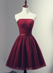 Party Dress Dresses, Beautiful Burgundy Knee Length Lace Up Tulle Party Dress, Homecoming Dress, Short Prom Dress
