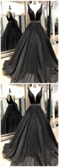 Party Dress Sale, Black Appliques Prom Dress With Beaded Waist A Line Tulle Long Graduation Dresses