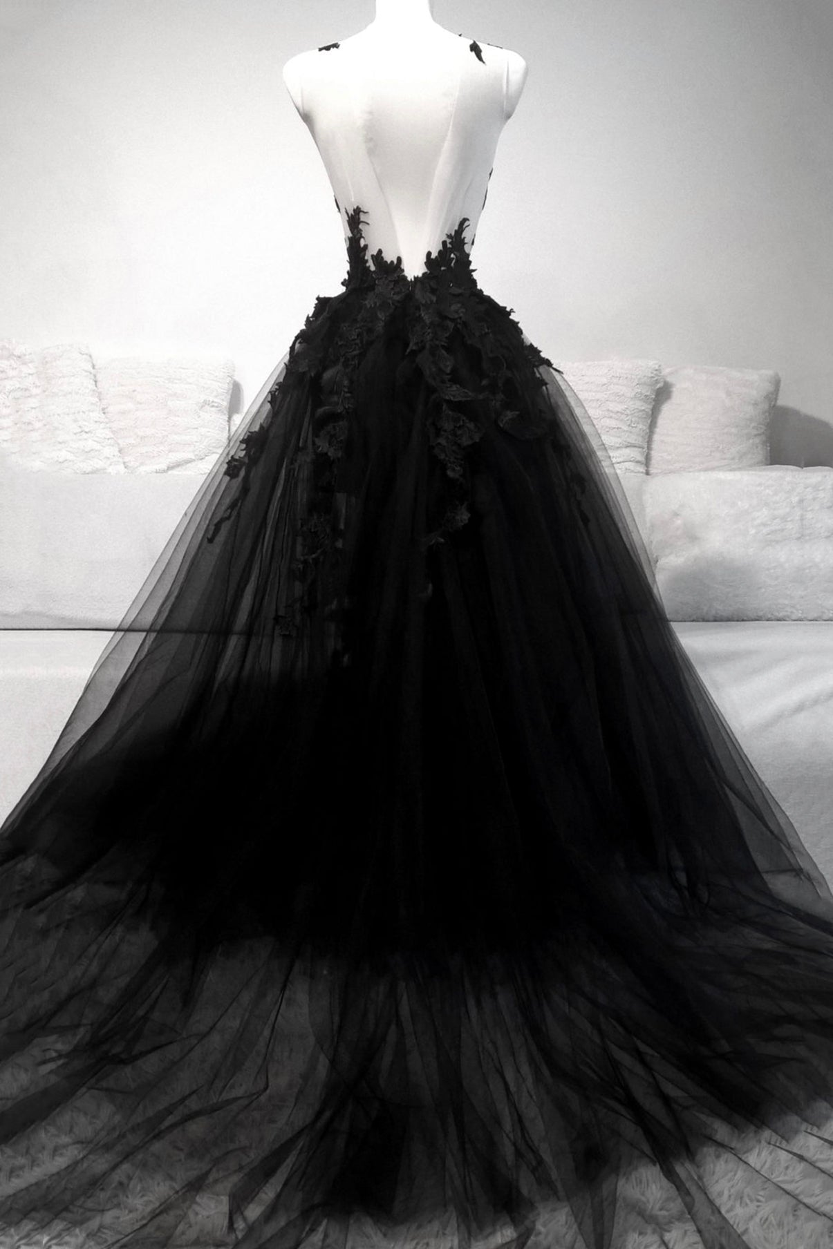 Homecoming Dress Modest, Black Tulle Long Prom Dresses, A-Line Lace Evening Party Dresses