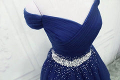 Homecoming Dresses Fashion Outfits, Dark Blue Beaded Tulle A Line Party Dress, Long Prom Dress