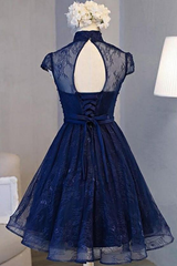 Homecoming Dresses For Kids, Beautiful Navy Blue Knee Length Lace Party Dress, Homecoming Dress