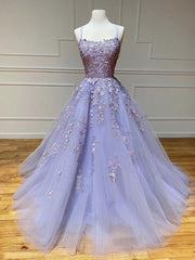 Bridesmaid Dresses Color Palette, Long Backless Lavender Lace Prom Dresses