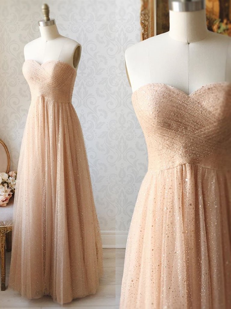 Homecoming Dresses Shop, Shiny Sequins Strapless Champagne Long Prom Dresses, Champagne Formal Dresses, Sparkly Evening Dresses