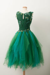 Homecoming Dress Website, Unique V Neck Green Tulle Lace Short Prom Dress, Green Homecoming Dress