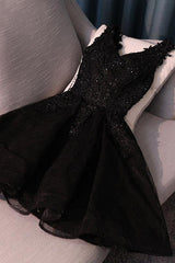 Homecoming Dress Floral, A Line V Neck Little Black Homecoming Dresses With Lace Up