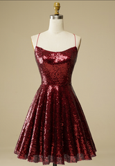 Party Dresses And Jumpsuits, Sequin Criss-Cross Straps Burgundy Homecoming Dresses