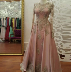 Party Dress Websites, Modest Blush Pink Prom Dresses, African Long Sleeve Lace Appliques Beads Arabia Evening Party Gowns Vestidos De Fiesta Custom Made