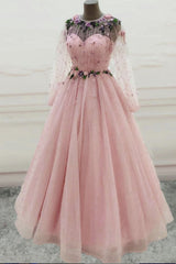 Homecoming Dress 2033, Cute Tulle Applique Long Prom Dress, Evening Dress
