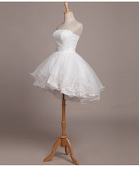 Formal Dresses For Wedding Guests, White Lace and Organza Short Short Teen Prom Dresses