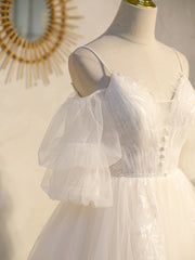 Wedding Dresses For Spring, Cute White Short Tulle Off Shoulder White Prom Dresses