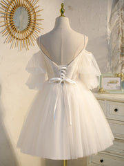 Wedding Dresses For Summer, Cute White Short Tulle Off Shoulder White Prom Dresses