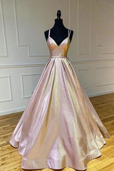 Homecoming Dresses Simple, Cute V Neck Satin Long Prom Dress, A Line Evening Gown