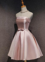 Formal Dress For Wedding Reception, Pink Satin Short Simple Knee Lengtg Pink Homecoming Dresses