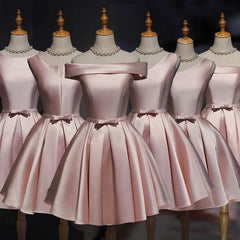 Formal Dresses For Weddings Guest, Cute Pink Satin Short Simple Knee Length Pink Short Prom Dresses
