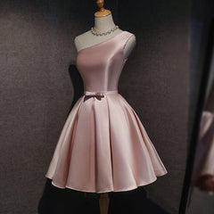 Formal Dress For Wedding Guest, Cute Pink Satin Short Simple Knee Length Pink Short Prom Dresses