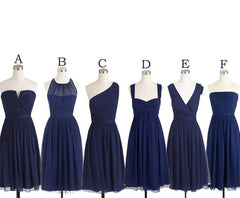 Bridesmaid Dress Designers, Short Navy Blue Chiffon Mismatch Maid Of Honor Girls Group In Knee Length Simple Cheap Prom Dresses