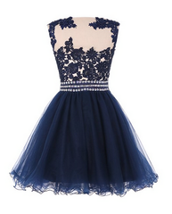 Wedding Dresses Summer, Navy Blue Lace Short With Waist Beadings Royal Blue Custom Made Mini Length Women Skirt Prom Dresses
