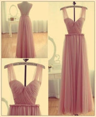 Wedding Dresses For Brides, Pink Bridesmaid Gown Backless Chiffon Simple Bridesmaid Dress, Cheap Straps Prom Dress