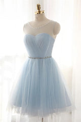 Bridesmaid Dresses Mismatched Spring, Simple Light Blue Short Tulle Cheap Elegant Charming Homecoming Dresses