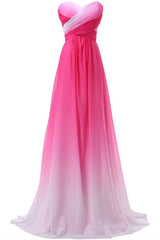 Bridesmaids Dress Blush, Pretty Pink Sweetheart Long Gradient Chiffon Elegant Prom Dresses
