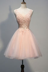 Bridesmaids Dress Red, Blush Pink V Neck Applique Short Top Selling 2024 Homecoming Dresses
