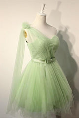 Wedding Ideas, Charming One Sholder Short Tulle Short Sage Simple Cheap Homecoming Dresses