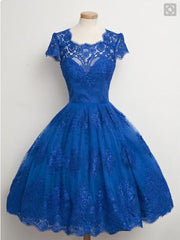 Salad Dress Recipes, Lace Cap Sleeves Junior Blue Homecoming Dresses