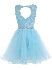 Glam Dress, Lace Blue Fitted Short Cute Sweet 16 For Teens Homecoming Dresses