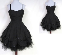 Party Dress Patterns, Black Tulle Spaghetti Straps Short Sweet 16 Modest For Teens Homecoming Dresses