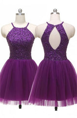 Bridesmaid Dress With Lace, Dark Plum Short Tulle Sleeveless Cute For Teens Homecoming Dresses