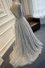 Wedsing Dresses Lace, gray blue lace wedding dress elegant blue gown a line lace tulle custom made wedding dress