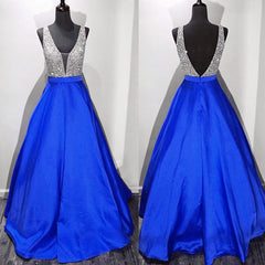 Party Dress Pinterest, New Arrival Prom Dress, Modest Prom Dress, Long Satin V Neck Royal Blue Prom Dresses, Ball Gowns 2024