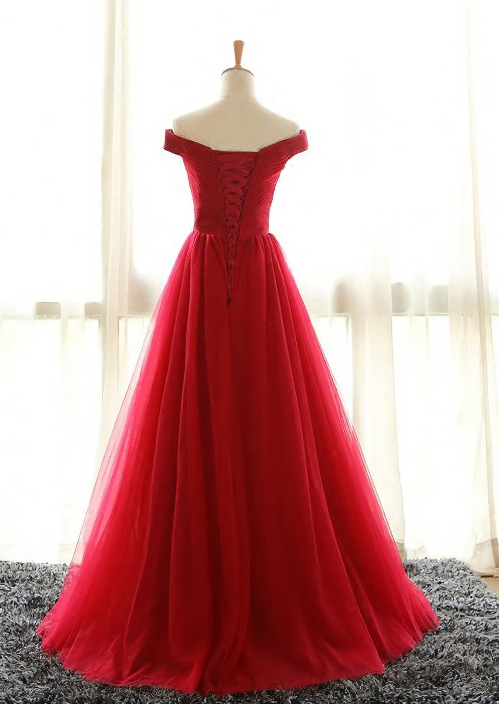 Bridesmaids Dresses Beach Wedding, Off The Shoulder Red A Line Pleated Long Red Prom Dresses
