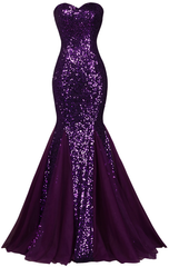 Party Dresses For Wedding, Sequin Long Sparkly Dark Salmon Purple Evening Dress, Elegant Formal Dresses, Mermaid Evening Gowns High Quality