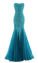 Prom 2036, Bride Sparkly Sequins Mermaid Long Evening Dresses