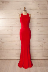 Dance Dress, red fitted halter maxi dress red prom dress backless formal evening dress for woman
