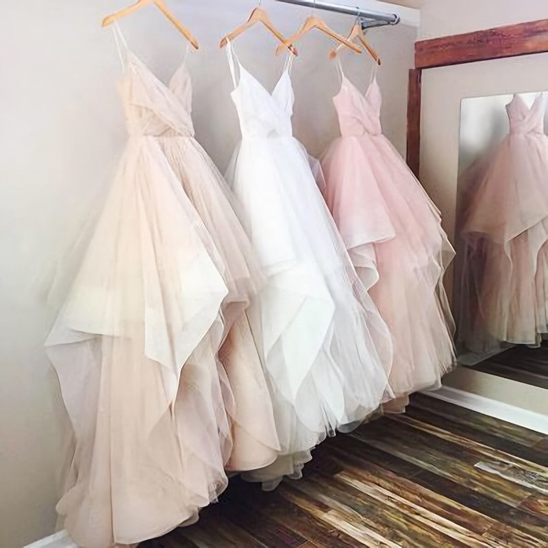 Wedding Dress Accessory, Gorgeous A Line V Neck Spaghetti Straps Long 2024 Pink White Champagne Wedding Dresses