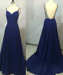 Bridesmaid Dress As Wedding Dress, Simple A Line Spaghetti Straps Backless Royal Blue Long Prom Dresses