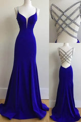 Bridesmaid Dresses 3 21 Length, Sexy Mermaid Spaghetti Straps Royal Blue Long With Beading Sexy Prom Dresses