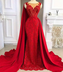 Homecoming Dress Red, Tulle Red With Appliques Satin Sheath Long Prom Dresses