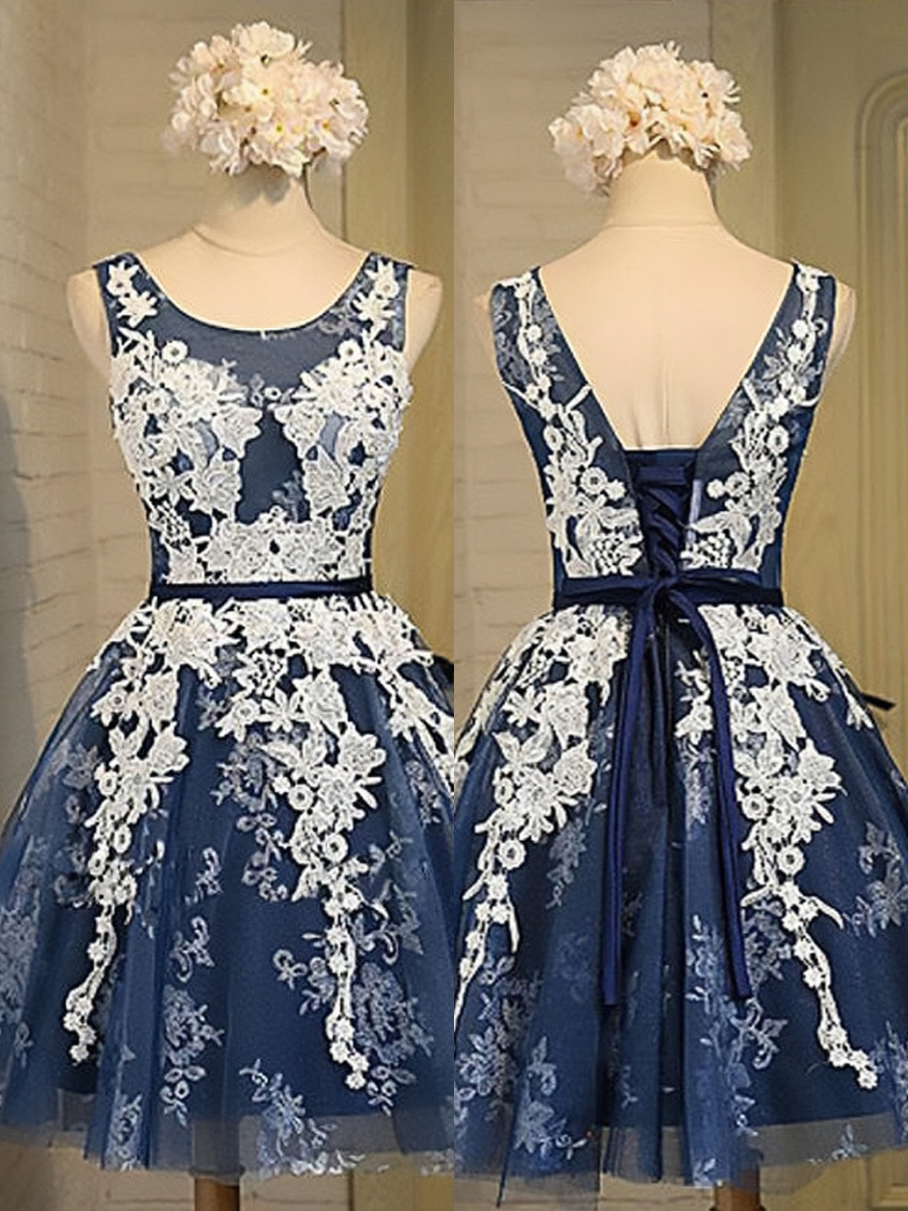 Bridesmaid Dresses Colorful, Light Blue Tulle Lace Applique Short Homecoming Dresses with Straps