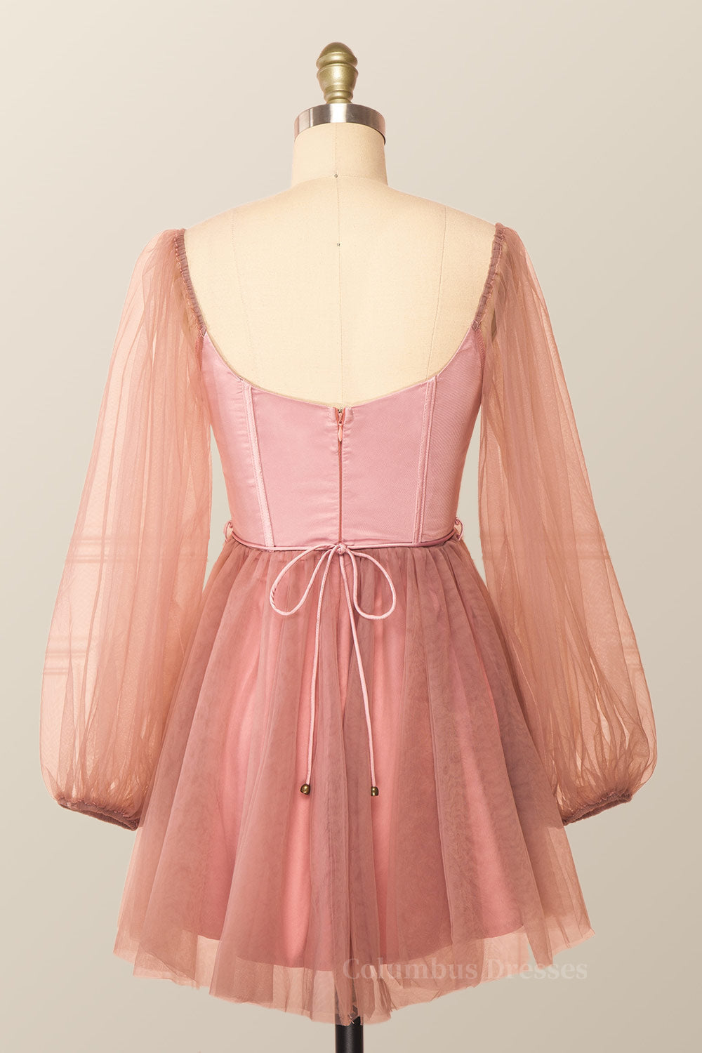Sweater Dress, Puffy Long Sleeves Blush Pink Corset Short Dress