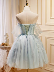 Prom Dresses Stores, Puffy Tulle Off Shoulder Green Short Prom Dress, Green Homecoming Dresses