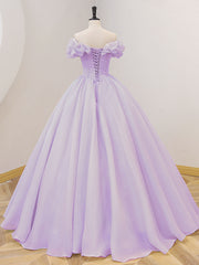 Casual Gown, Purple A-Line Off Shoulder Long Prom Dresses, Purple Sweet 16 Dress