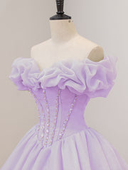 Red Gown, Purple A-Line Off Shoulder Long Prom Dresses, Purple Sweet 16 Dress