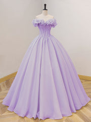 Couture Gown, Purple A-Line Off Shoulder Long Prom Dresses, Purple Sweet 16 Dress