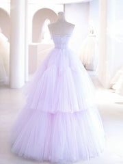 Bridesmaid Dress Short, Purple A line Tulle Long Prom Dresses, Purple Evening Graduation Dresses
