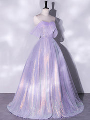 Prom Dress Near Me, Purple A-Line Tulle Sequin Long Prom Dress, Purple Sequin Long Formal Dress
