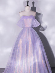 Prom Dress Boutiques Near Me, Purple A-Line Tulle Sequin Long Prom Dress, Purple Sequin Long Formal Dress